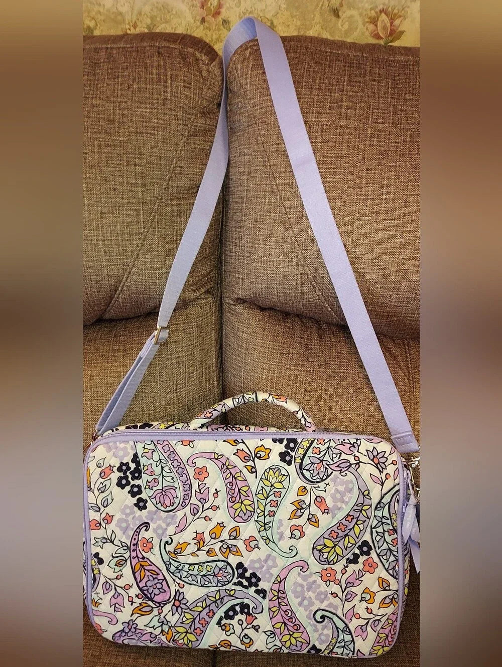 Vera Bradley Pastel Paisley Laptop Bag with Lilac Strap